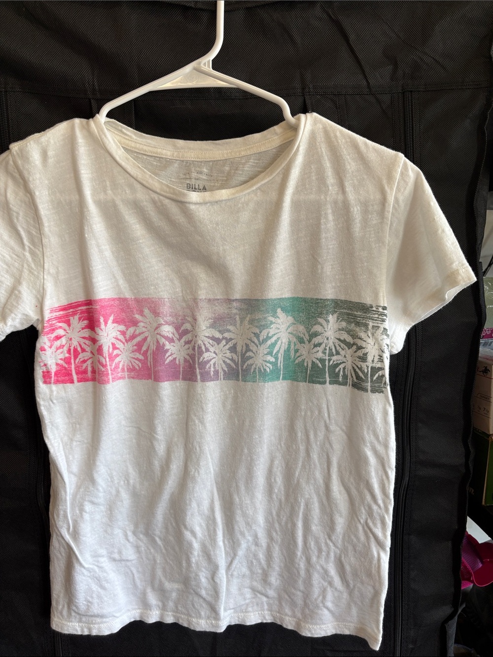 Billabong White Short-Sleeve Tee with Pink-Purple-Teal Palm Gradient